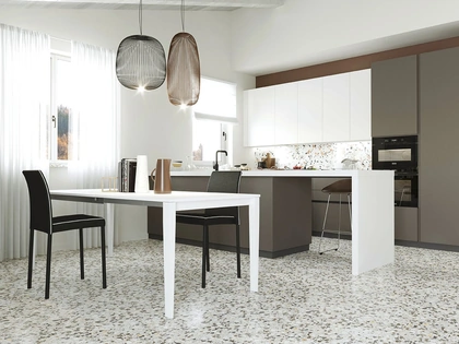 Tavolo allungabile Diapason in vetroceramica bianco Calacatta di Zamagna