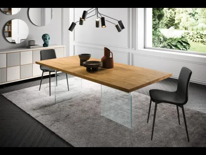 Tavolo Ghost in legno di rovere con base in vetro trasparente di FGF Mobili