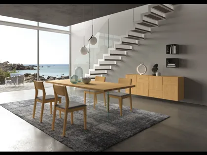 Tavolo Ghost in legno di rovere con base in vetro trasparente di FGF Mobili