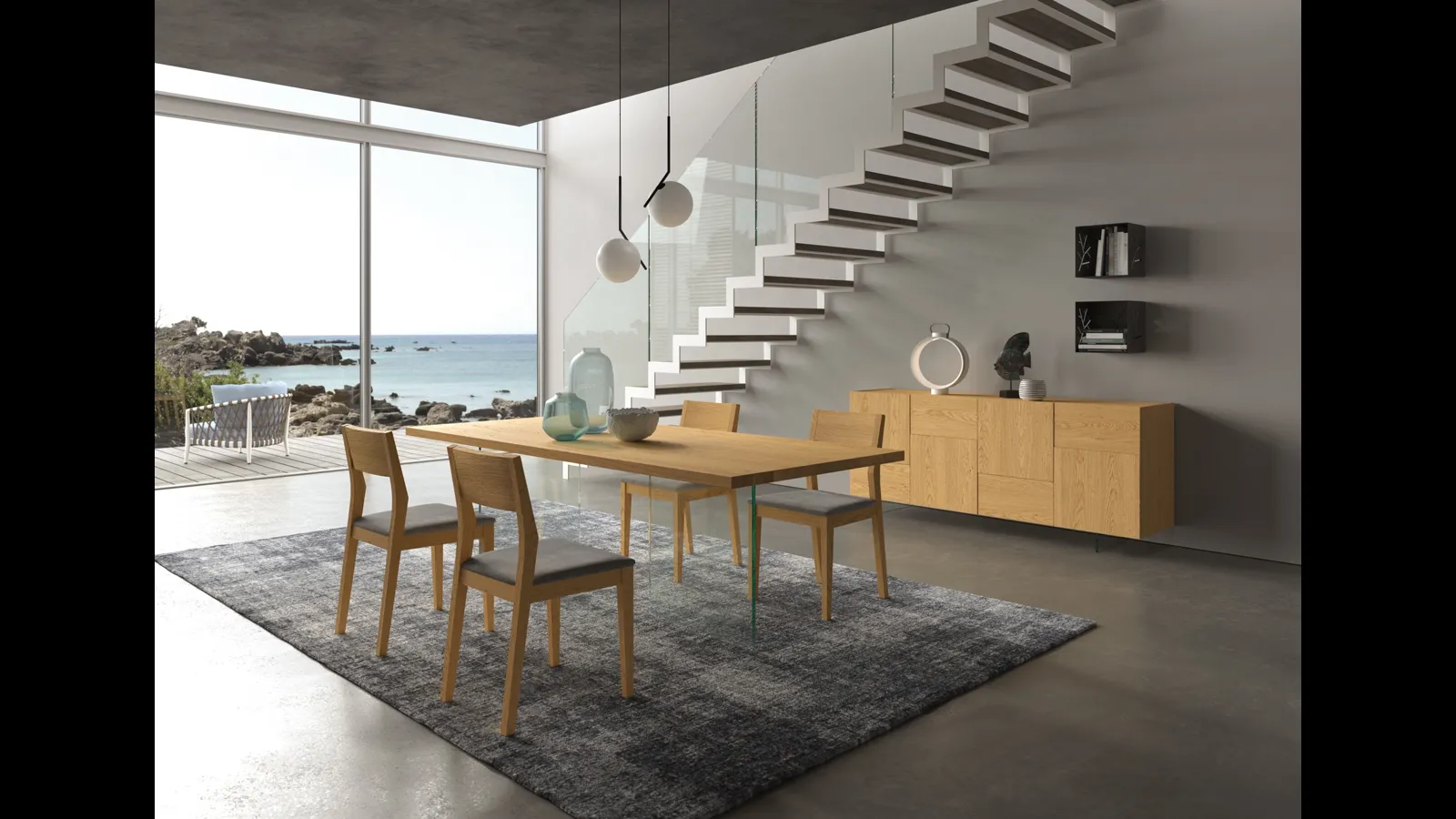 Tavolo Ghost in legno di rovere con base in vetro trasparente di FGF Mobili