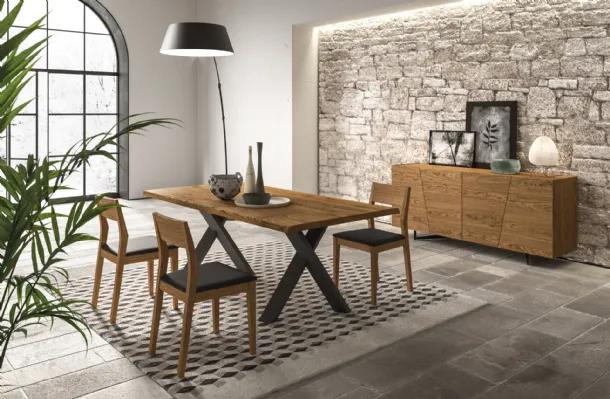 Tavolo Walking con piano in legno di rovere e base in metallo di FGF Mobili