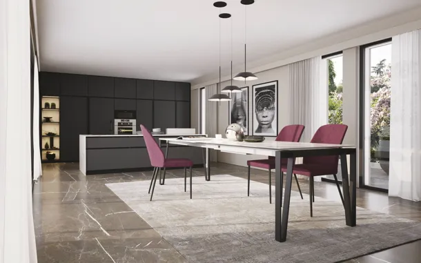 Tavolo allungabile Win in vetroceramica bianco Calacatta di Zamagna