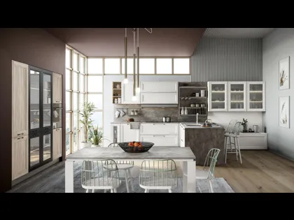 Cucina Moderna Smart con penisola finitura Gesso Supermatt di Creo
