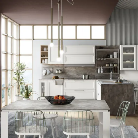 Cucina Moderna Smart con penisola finitura Gesso Supermatt di Creo
