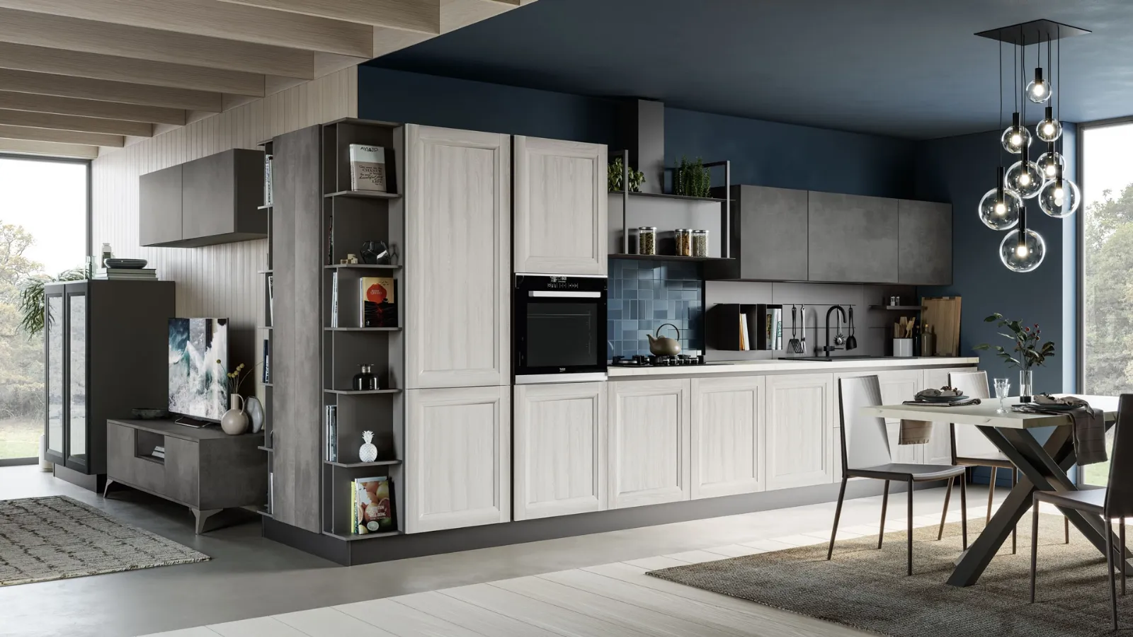 Cucina Moderna Smart lineare finitura Frassino Bianco e Malta Ardesia di Creo