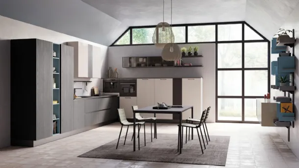 Cucina Moderna Tablet Wood angolare in Rovere Nero e laccato lucido Polvere di Creo