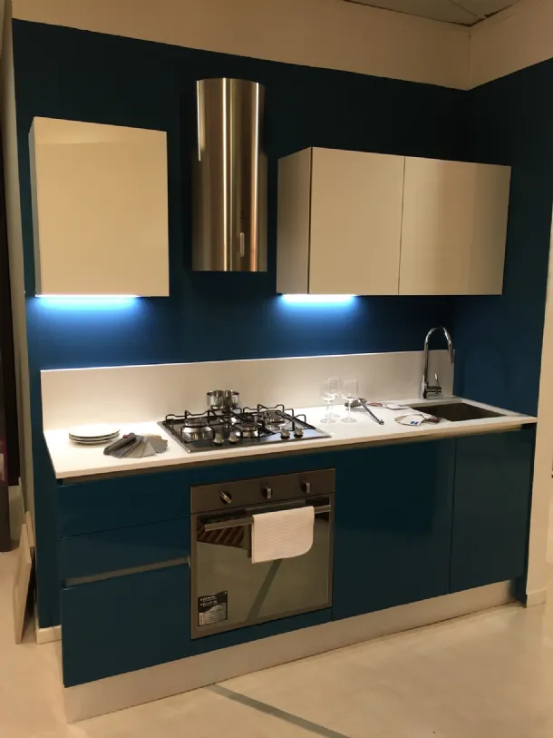 Cucina laccata petrolio lucido e bianco