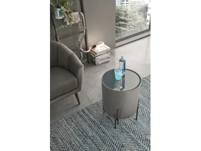 Tavolino Pouf Planos con top in vetro e struttura rivestita in microfibra effetto velluto di Target Point