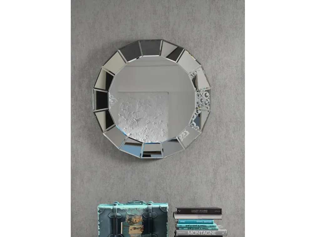 Specchio rotondo moderno con cornice a specchio in vetro argentato Menta di Stones
