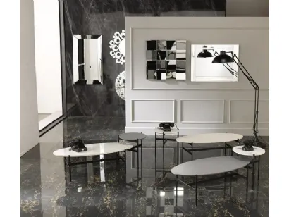 Tavolino rotondo Thor con top in ceramica con fondo in MDF e struttura in metallo verniciato di Stones