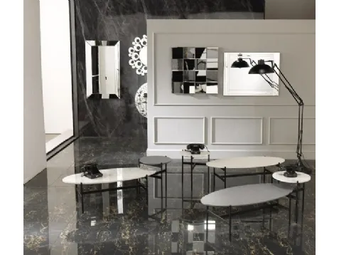 Tavolino rotondo Thor con top in ceramica con fondo in MDF e struttura in metallo verniciato di Stones