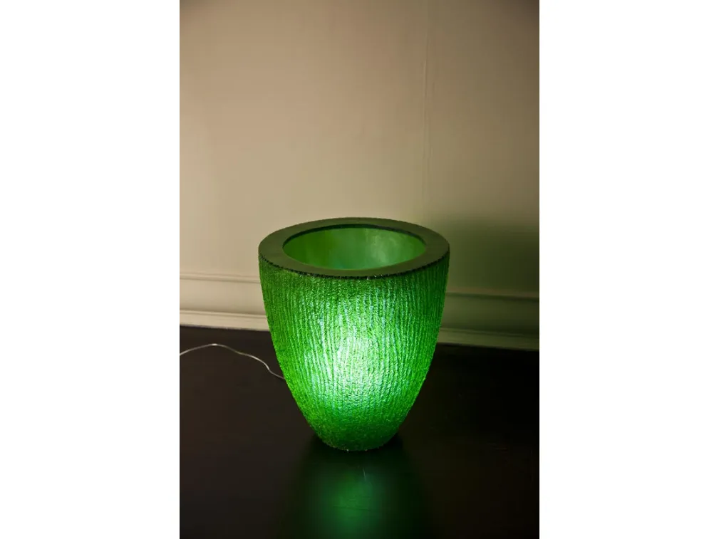 Vaso verde in resina con luce interna di Stones