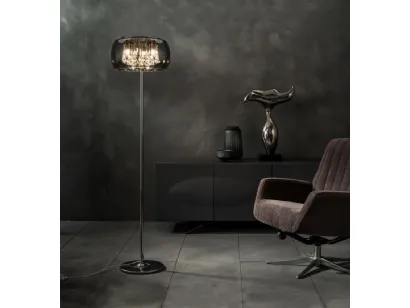 Lampada da terra Mirror con pendenti in cristallo e paralume in vetro e specchio di Stones