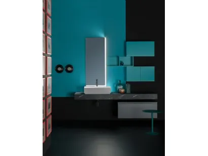 Mobile da Bagno sospeso in melaminico laccato opaco e piano in laminato effetto pietra B GO CHROMATIC BG46 di Compab