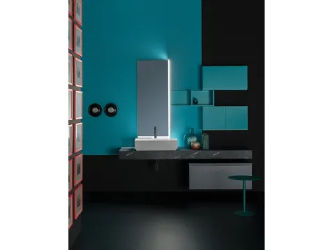 Mobile da Bagno sospeso in melaminico laccato opaco e piano in laminato effetto pietra B GO CHROMATIC BG46 di Compab