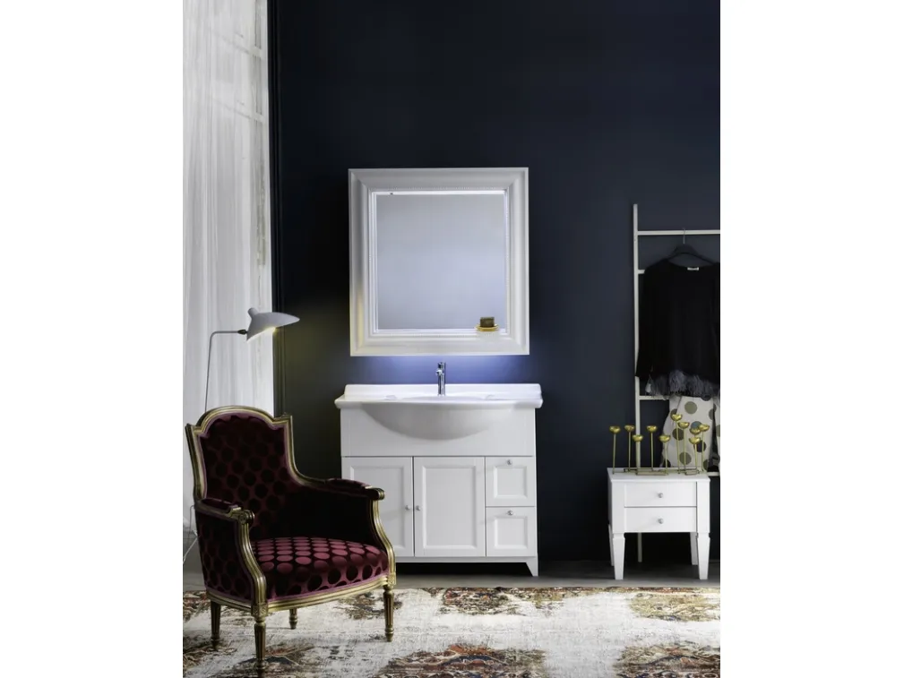 Mobile Bagno da appoggio in laccato bianco opaco e lavabo consolle in ceramica DIAMANTE DM13B di Compab