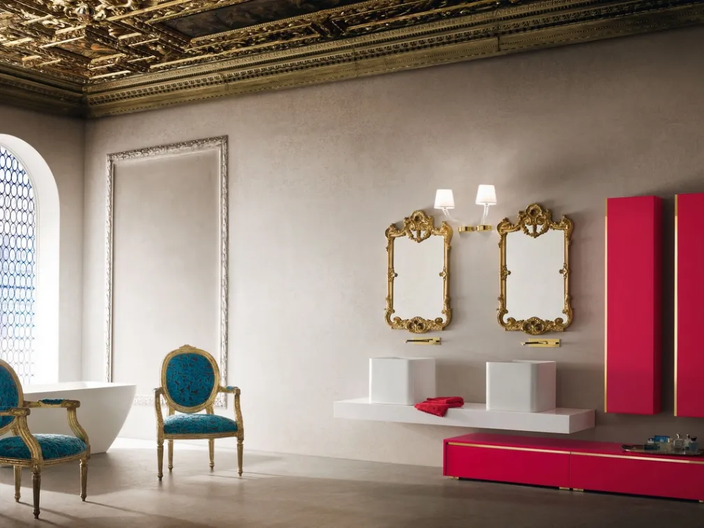 Mobile Bagno da appoggio in laccato lucido con finiture dorate e piano in Mineralguss JACANA LUXURY JA27 di Compab