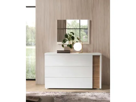 Comò Malindi finitura Noce Bianco con inserto maniglia Noce Naturale di Gierre Mobili