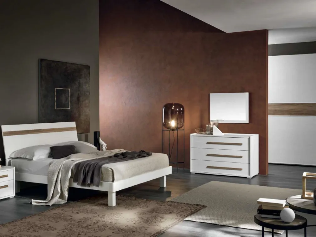 Letto con testiera Denver finitura Noce Bianco con inserto Noce Naturale di Gierre Mobili