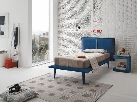 Letto singolo con testiera in tessuto imbottito Corfù di Target Point