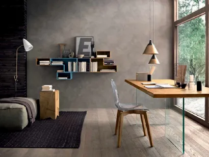 Libreria sospesa Box C57B in laccato opaco e legno di FGF Mobili