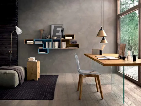 Libreria sospesa Box C57B in laccato opaco e legno di FGF Mobili