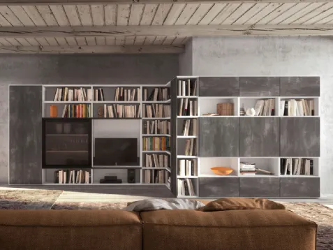 Libreria in laccato bianco con decori industrial Sistema 14 di Mab