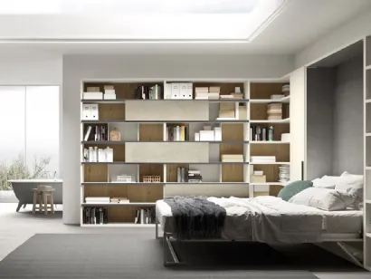 Libreria a muro in laccato opaco chiaro dalle linee semplici Sistema 16 di Mab