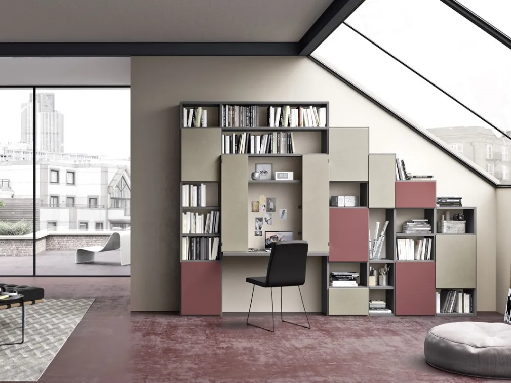 Libreriaa muro componibile in laccato opaco Sistema 17 di Mab