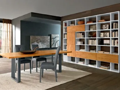 Libreria a muro Mixer CM60 in laccato bianco opaco e legno di FGF Mobili