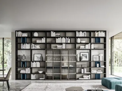 Libreria effetto frassino carbone laccato opaco indaco laminato effetto marmo Day 25 Logico di Orme