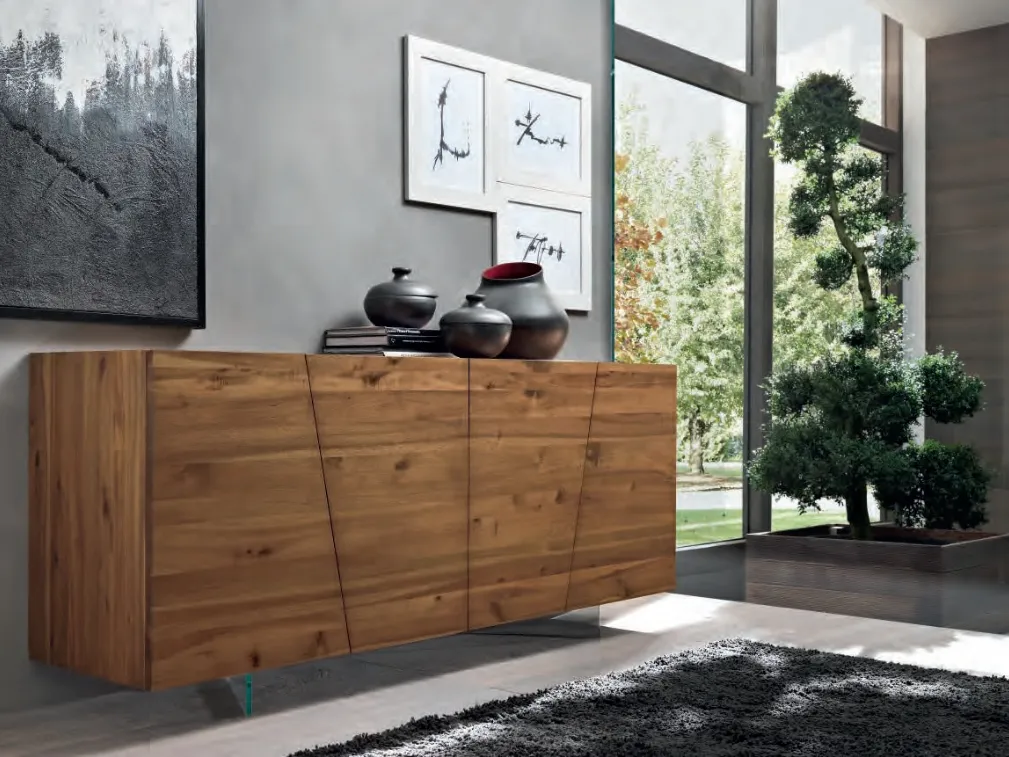 Madia Dsquare Must in legno massello con piedini in vetro trasparente di FGF Mobili