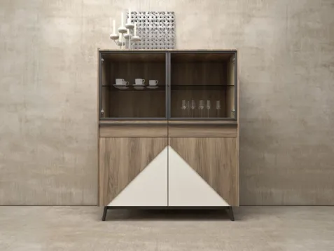 Madia Alta in legno con inserti in laccato bianco opaco e ante superiori in vetro Glamour 10 di Mab