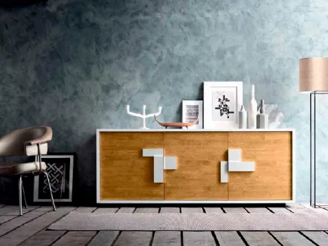 Madia Swing Oak in laccato Snow e legno di FGF Mobili