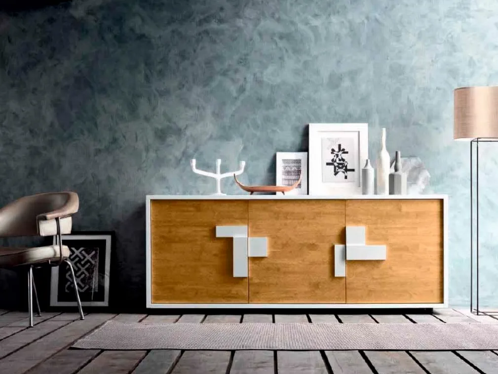 Madia Swing Oak in laccato Snow e legno di FGF Mobili