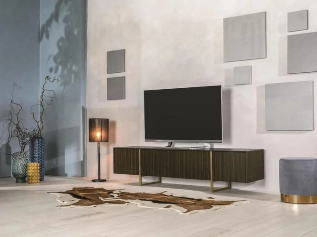 Mobile Porta Tv Omega in MDF impiallacciato con finitura ebano e top in ceramica marmo nero di Stones