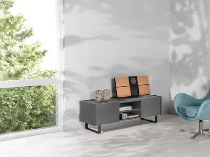 Mobile Porta Tv Pegaso in MDF laccato grigio con top in ceramica marmo grigio di Stones