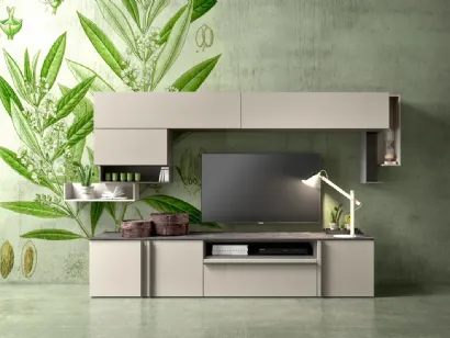 Parete Attrezzata in laccato opaco con top in finitura brown marble di Mab