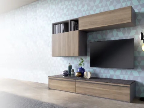 Parete Attrezzata in legno con top in finitura marmo Comp 27 di Mab