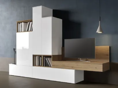 Parete Attrezzata dal design moderno in laccato lucido e legno Comp 31 di Mab