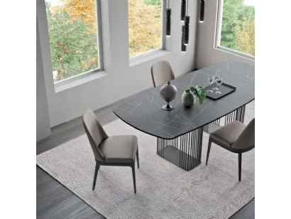 Sedia elegante in ecopelle con struttura in frassino scuro, Tetris di Orme