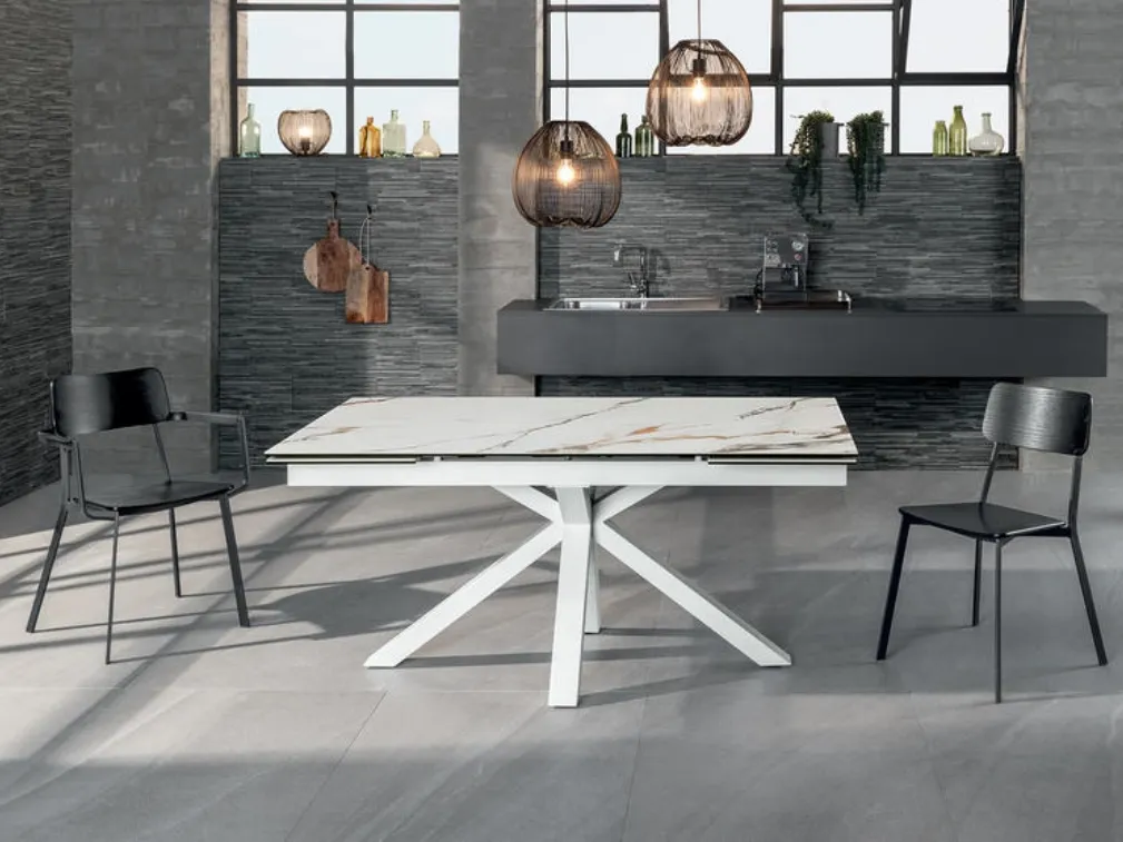 Tavolo allungabile con top in ceramica effetto marmo calacatta su vetro temprato Ceramica 01 di Stones