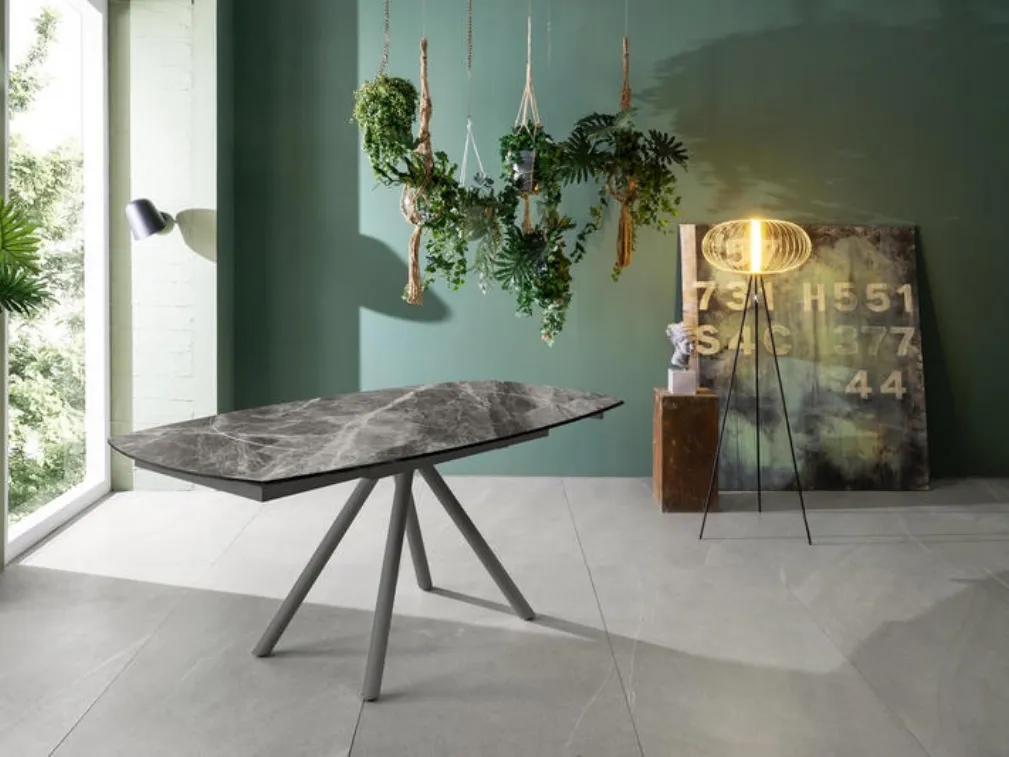 Tavolo allungabile con top in ceramica su vetro Kyoto Four di Stones