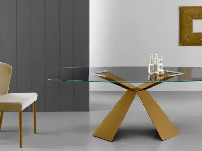 Tavolo di design in metallo e vetro Tokio Oro di Eurosedia