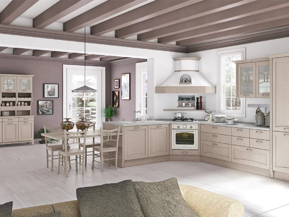 Cucina Classica angolare Aurea in Frassino laccato Corda di Creo