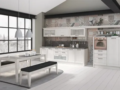 Cucina Classica lineare Aurea in Frassino laccato Bianco di Creo