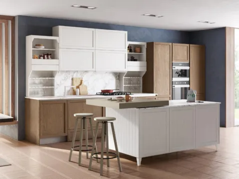 Cucina Classica con isola Contempo in Frassino Bianco e Terra di Creo