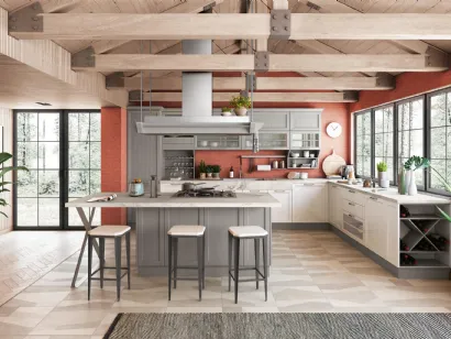 Cucina Classica Contempo in laccato Bianco Lucido e Frassino Grigio Argilla di Creo