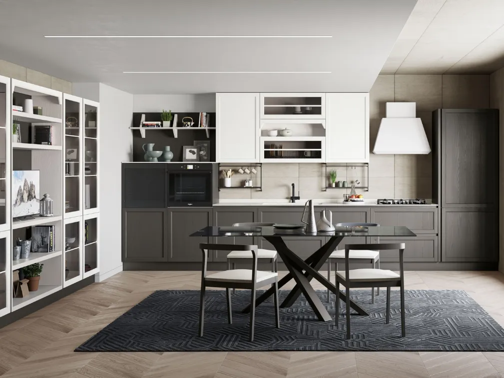Cucina Classica lineare Contempo in Frassino Grigio Lava e Bianco di Creo