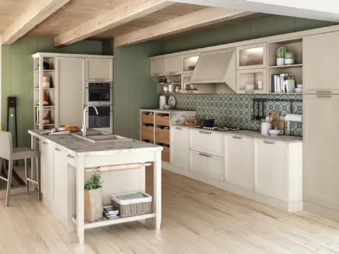 Cucina Classica con isola Contempo in Frassino laccato Bianco e Tortora di Creo